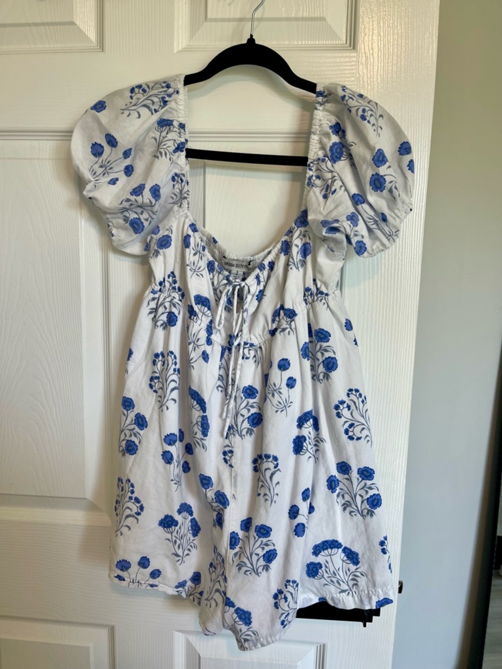 Urban Outfitters White Dress with Blue Floral Tie Neck